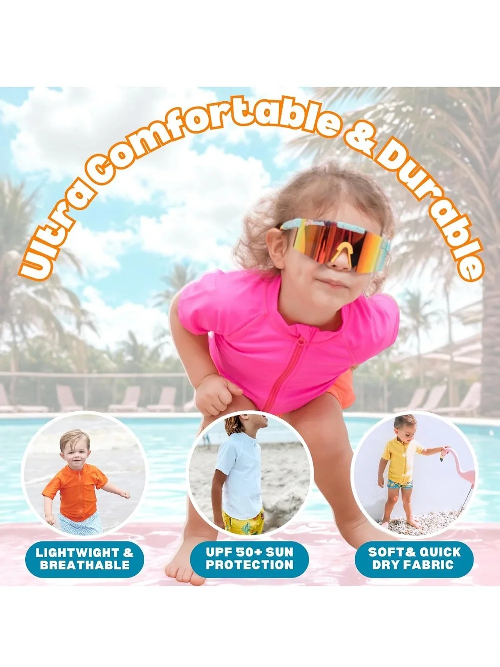 Kids Hot Pink Short-Sleeve Zip Front Swim Shirt 18-24 Months